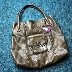 Sofia C Italian Leather Tote Shoulder Bag in Brown Heart Charm